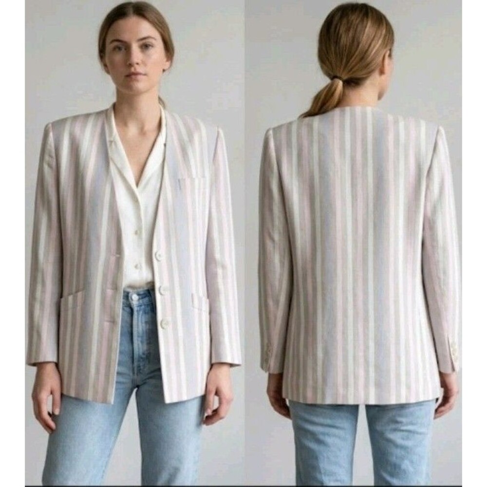Amanda Smith Jacket Size 6 Linen/Rayon Button Stripe Pockets